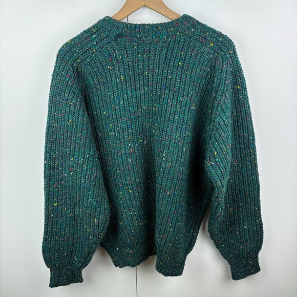 Gap Vintage 100% Wool Emerald Green Rainbow Speckle Confetti Chunky Knit Sweater - Picture 5 of 5